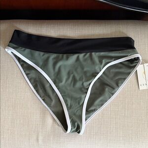 Cyn & Luca XL Army Green / White / Black Medium Coverage Swim Bottoms NWTs